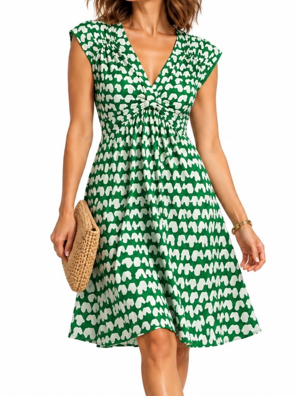 Laundry by Shelli Segal Green Printed Empire Waist V-Neck Dress Size 8